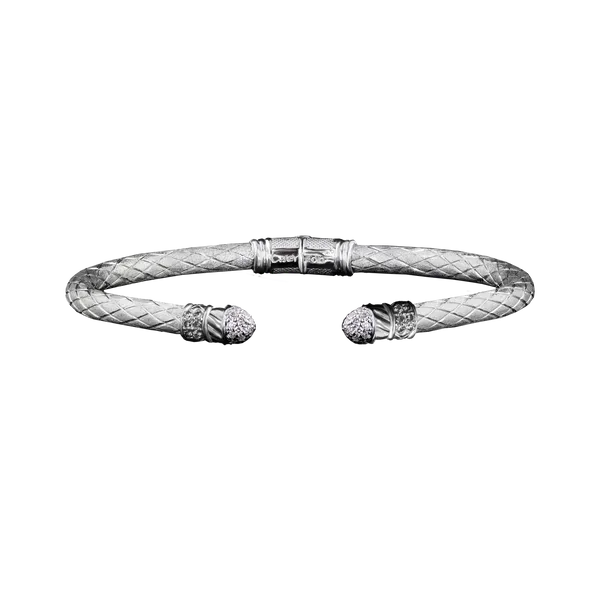 GK Sterling Engraved Cuff Bracelet With .40tw Lab-Grown Round Diamond End Caps Jo & Co. Jewelers Hardy, VA