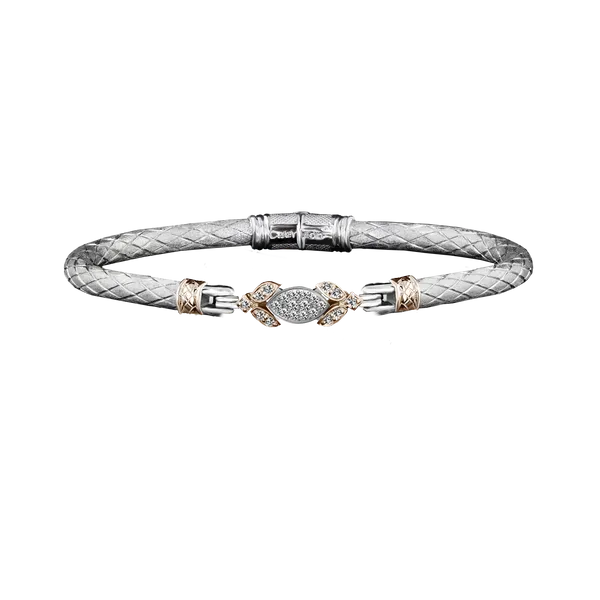 GK Sterling Silver & 14K Yellow Gold Lab-Grown Round Diamond Engraved Bangle Bracelet Jo & Co. Jewelers Hardy, VA