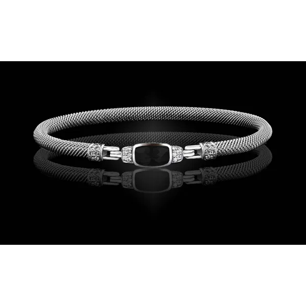 GK Sterling Checkerboard Cushion Blue Topaz & Lab- Grown Round Diamond Mesh Bangle Bracelet Jo & Co. Jewelers Hardy, VA