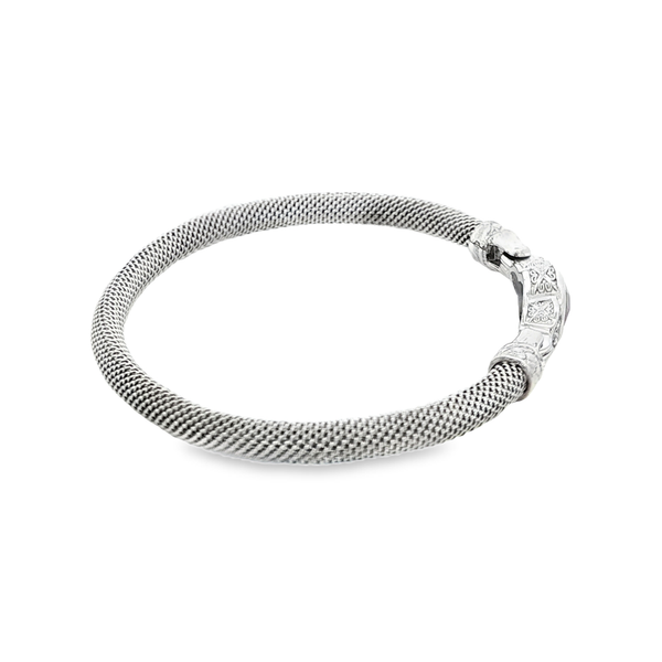 GK Sterling Silver Created Alexandrite & Lab-Grown Diamond Mesh Bangle Bracelet Image 2 Jo & Co. Jewelers Hardy, VA
