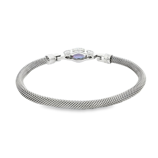 GK Sterling Silver Created Alexandrite & Lab-Grown Diamond Mesh Bangle Bracelet Image 3 Jo & Co. Jewelers Hardy, VA