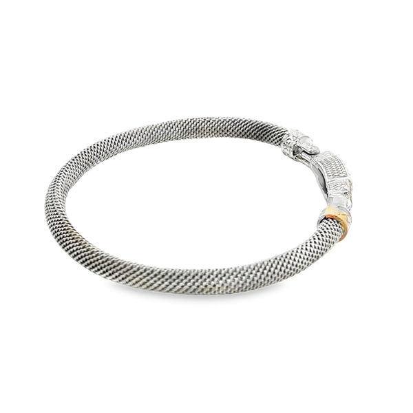 GK Sterling Silver & 14K Yellow Created Sapphire Diamond Mesh Bangle Bracelet Image 2 Jo & Co. Jewelers Hardy, VA