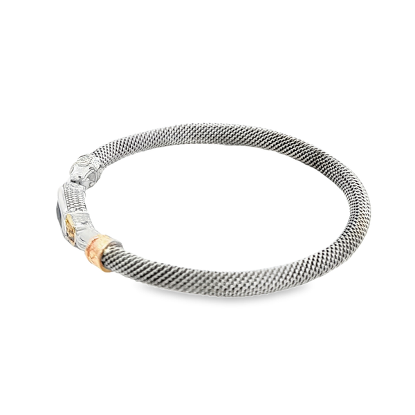 GK Sterling Silver & 14K Yellow Created Sapphire Diamond Mesh Bangle Bracelet Image 4 Jo & Co. Jewelers Hardy, VA