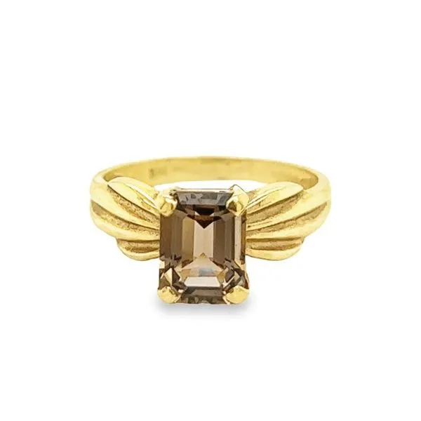 10K Yellow Gold Classic Ring with a Emerald Cut Smokey Quartz Jo & Co. Jewelers Hardy, VA