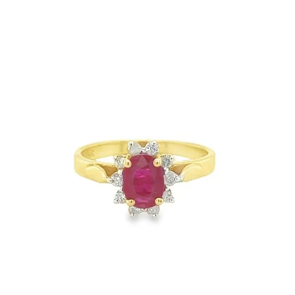 14K Yellow Gold Ring with One Oval Ruby and Round Diamonds Jo & Co. Jewelers Hardy, VA