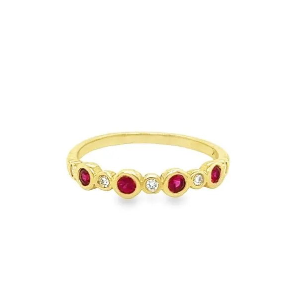 10K Yellow Gold Bezel Set Ring with Round Created Rubies and Diamonds Jo & Co. Jewelers Hardy, VA