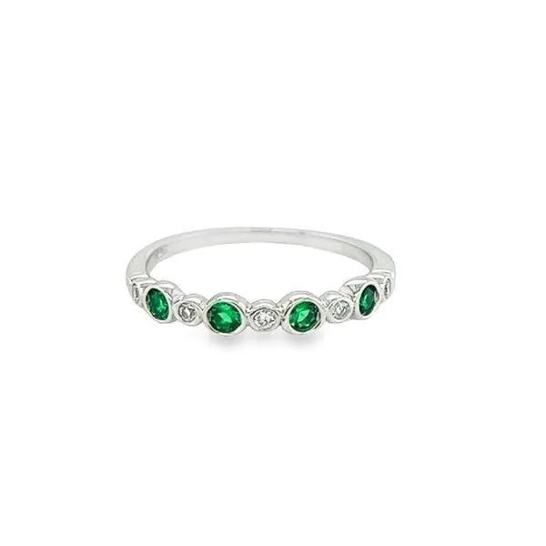 10K White Gold Bezel Set Round Created Emeralds and Diamonds Ring Jo & Co. Jewelers Hardy, VA