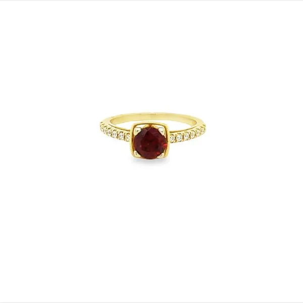 14K Yellow Gold Ring with One Round Garnet and Diamonds Jo & Co. Jewelers Hardy, VA