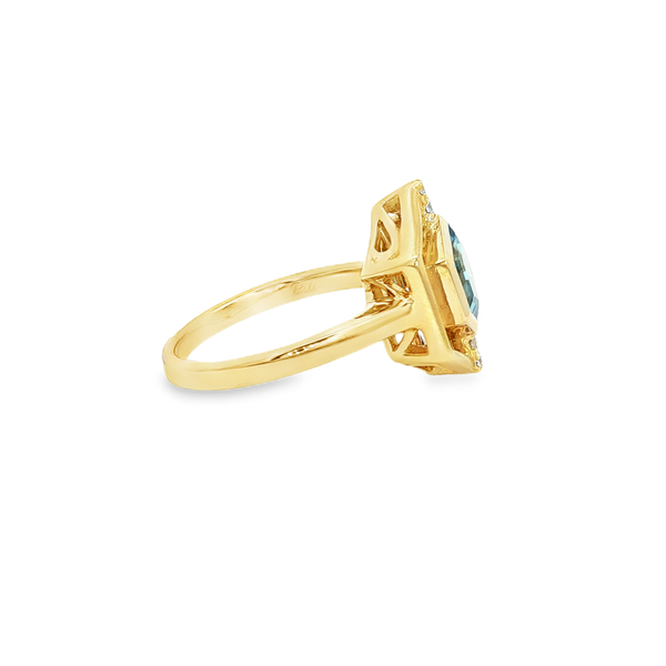 14K Yellow Gold Hexagonal Blue Topaz & Diamond Accent Ring Image 2 Jo & Co. Jewelers Hardy, VA