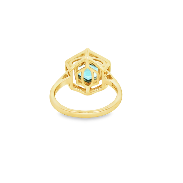 14K Yellow Gold Hexagonal Blue Topaz & Diamond Accent Ring Image 3 Jo & Co. Jewelers Hardy, VA