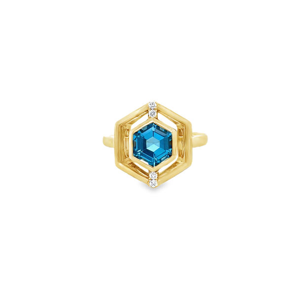 14K Yellow Gold Hexagonal Blue Topaz & Diamond Accent Ring Jo & Co. Jewelers Hardy, VA