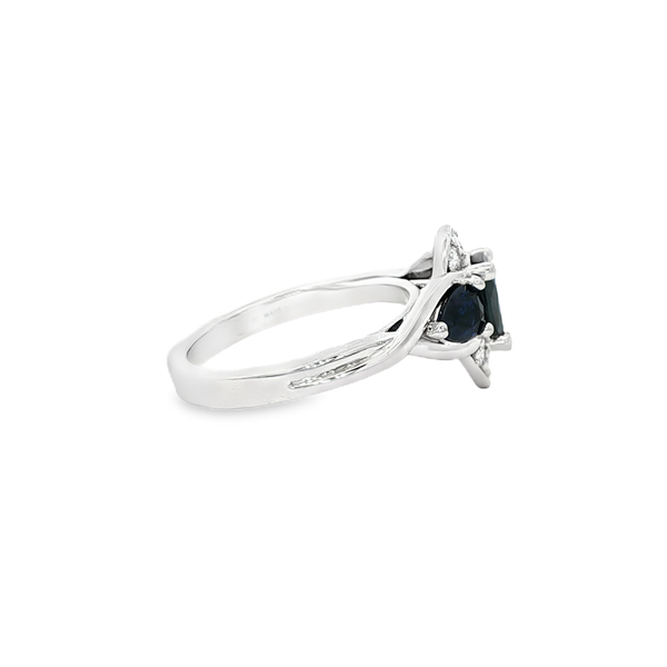 Custom 14K White Gold Three Pear-Shaped Sapphire & Diamond Ring Image 2 Jo & Co. Jewelers Hardy, VA