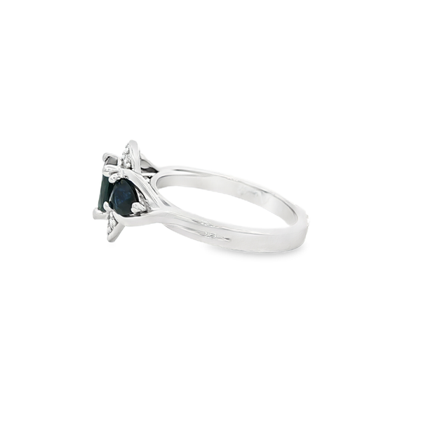 Custom 14K White Gold Three Pear-Shaped Sapphire & Diamond Ring Image 4 Jo & Co. Jewelers Hardy, VA