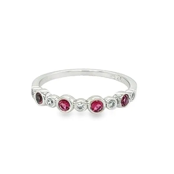 Sterling Silver Bezel Set Birthstone Ring with Round Pink Tourmaline and Cubic Zirconium Jo & Co. Jewelers Hardy, VA