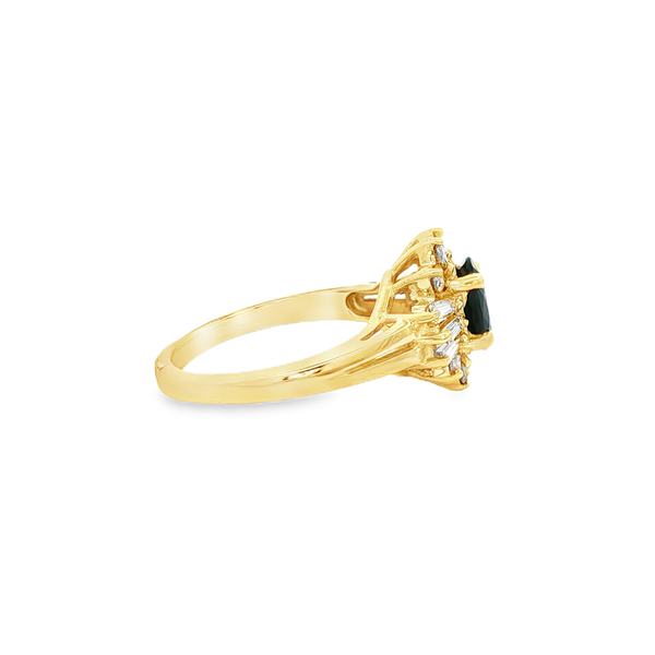 14K Yellow Gold Oval Sapphire Ring with Diamond Halo & Baguette Accents Image 2 Jo & Co. Jewelers Hardy, VA