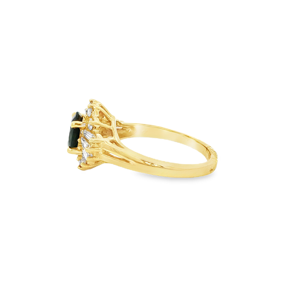 14K Yellow Gold Oval Sapphire Ring with Diamond Halo & Baguette Accents Image 4 Jo & Co. Jewelers Hardy, VA