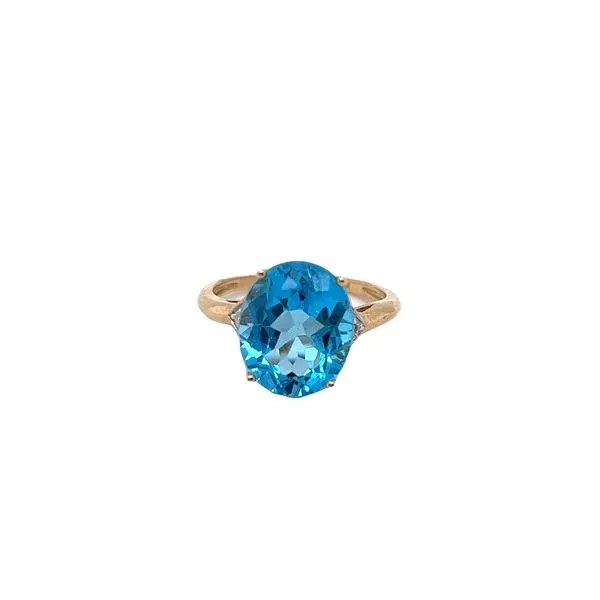 10K Yellow Gold Oval Blue Topaz Ring with Round Diamonds Jo & Co. Jewelers Hardy, VA