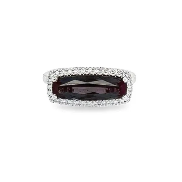 14K White Gold Elongated Rectangular Cushion Alexandrite Ring with Round Diamond Halo Jo & Co. Jewelers Hardy, VA