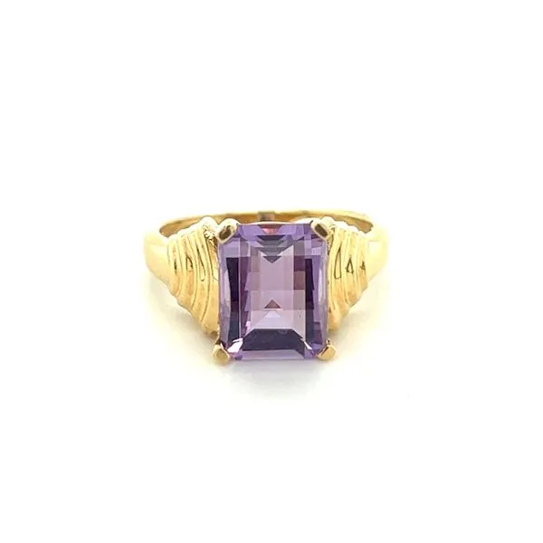 14K Yellow Gold Contemporary Ring with a Barrel Amethyst Jo & Co. Jewelers Hardy, VA
