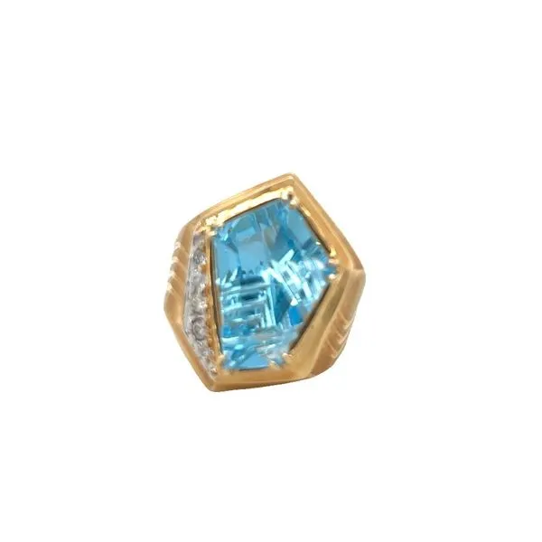 14K Yellow Gold Geometric Ring with a Fantasy Cut Blue Topaz and Round Diamonds Jo & Co. Jewelers Hardy, VA