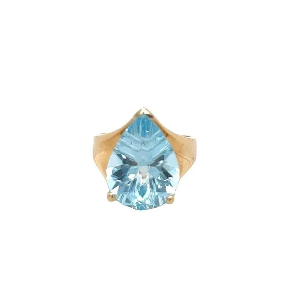 14K Yellow Gold Contemporary Ring with a Pear Blue Topaz Ring Jo & Co. Jewelers Hardy, VA