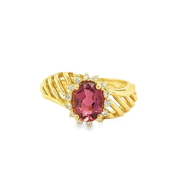 14K Yellow Gold Classic Ring with Oval Tourmaline and Round Diamonds Jo & Co. Jewelers Hardy, VA