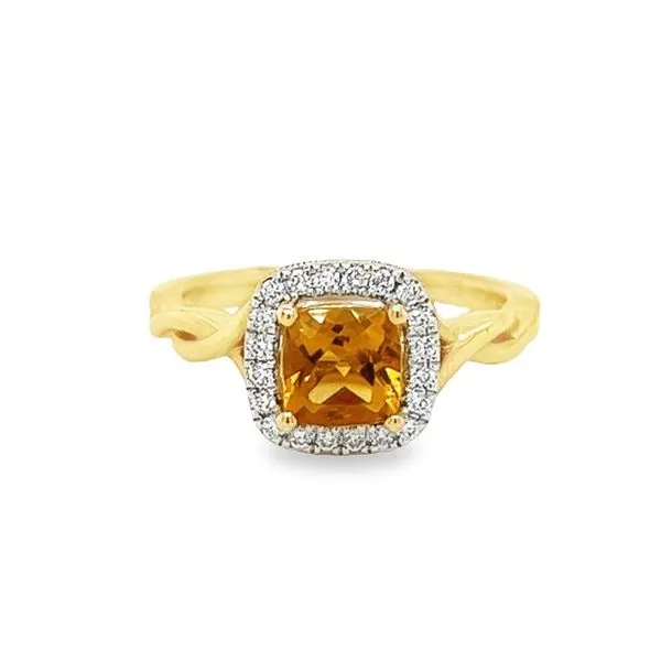 14K Yellow Gold Square Cushion Citrine Ring with Round Diamond Halo Jo & Co. Jewelers Hardy, VA