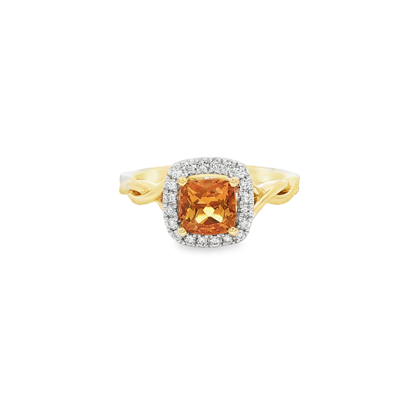 14K Yellow Gold Cushion-Cut Citrine & Diamond Halo Ring Jo & Co. Jewelers Hardy, VA