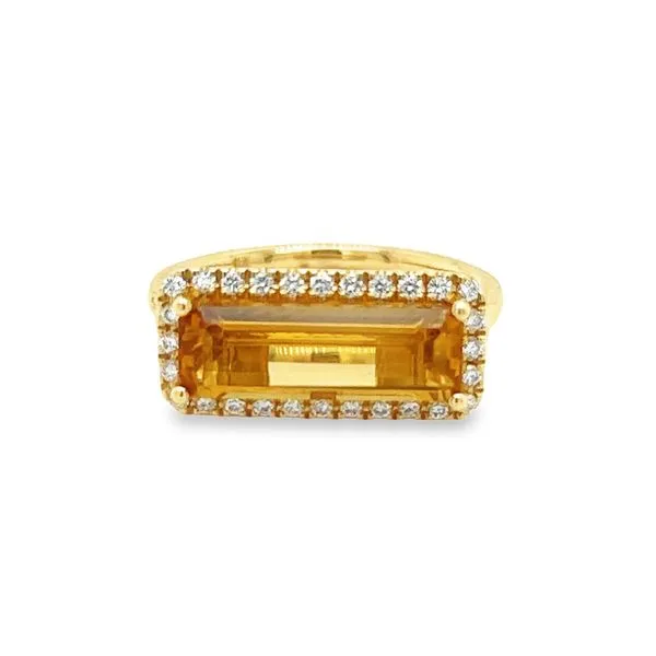 14K Yellow Gold Elongated Emerald Cut Citrine Ring with Round Diamonds Jo & Co. Jewelers Hardy, VA