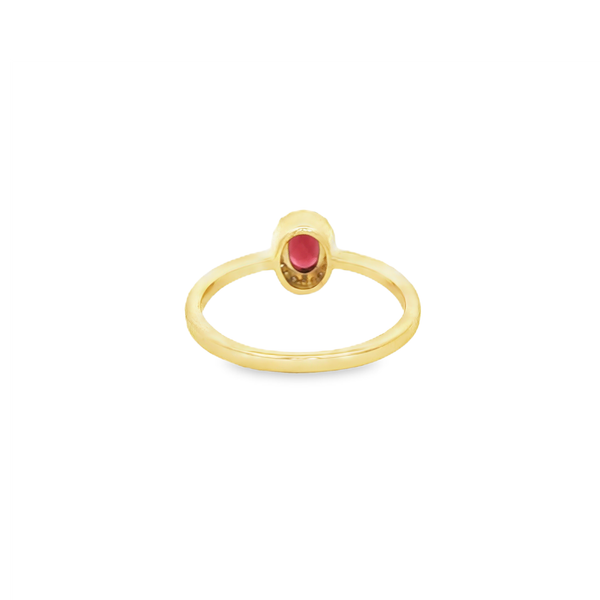 10K Yellow Gold Oval Garnet & Diamond Halo Ring Image 3 Jo & Co. Jewelers Hardy, VA