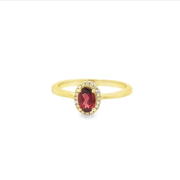 10K Yellow Gold Oval Garnet Ring with Round Diamond Halo Jo & Co. Jewelers Hardy, VA