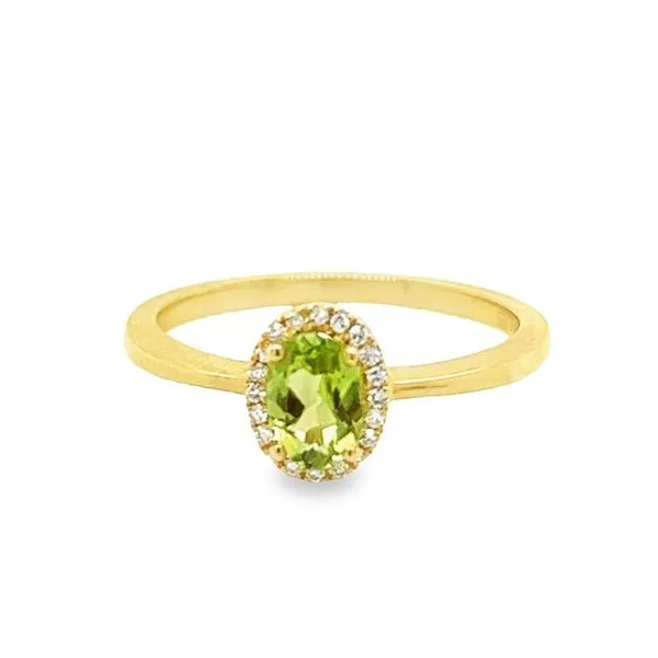 10K Yellow Gold Oval Peridot Ring with Round Diamond Halo Jo & Co. Jewelers Hardy, VA