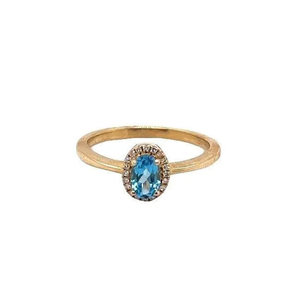 10K Yellow Gold Oval Blue Topaz Ring with Round Diamond Halo Jo & Co. Jewelers Hardy, VA