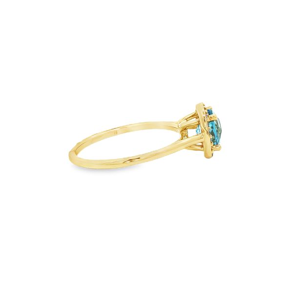 14K Yellow Gold Checkerboard Cushion Blue Topaz & Diamond Halo Ring Image 2 Jo & Co. Jewelers Hardy, VA