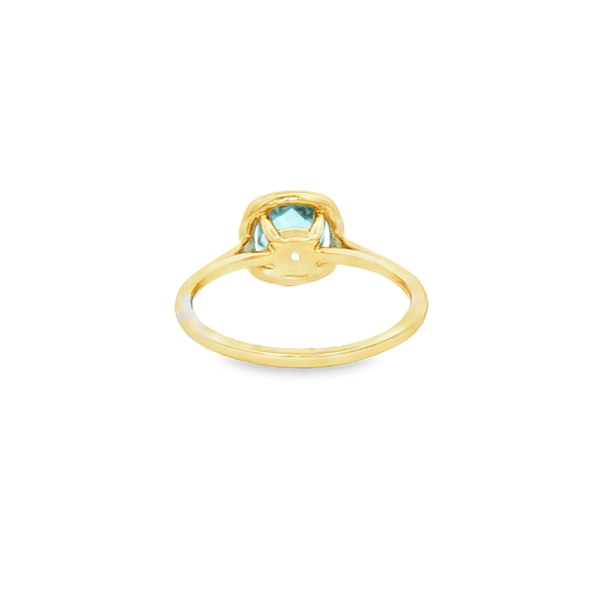 14K Yellow Gold Checkerboard Cushion Blue Topaz & Diamond Halo Ring Image 3 Jo & Co. Jewelers Hardy, VA