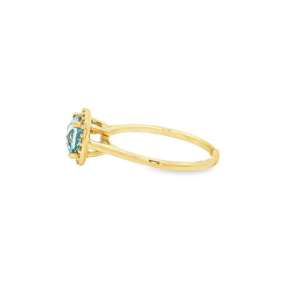 14K Yellow Gold Checkerboard Cushion Blue Topaz & Diamond Halo Ring Image 4 Jo & Co. Jewelers Hardy, VA