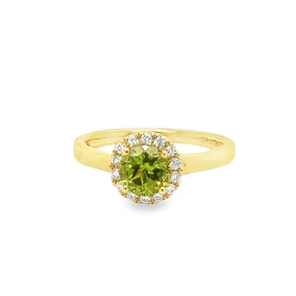 14K Yellow Gold Round Peridot and Diamond Halo Ring Jo & Co. Jewelers Hardy, VA