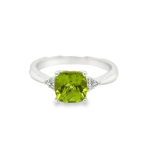 14K White Gold Cushion Peridot and Round Diamond Ring Jo & Co. Jewelers Hardy, VA
