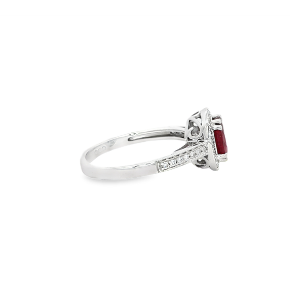 14K White Gold Oval Ruby & Diamond Halo Ring Image 2 Jo & Co. Jewelers Hardy, VA