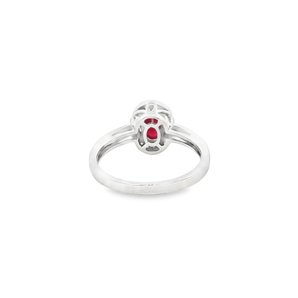 14K White Gold Oval Ruby & Diamond Halo Ring Image 3 Jo & Co. Jewelers Hardy, VA
