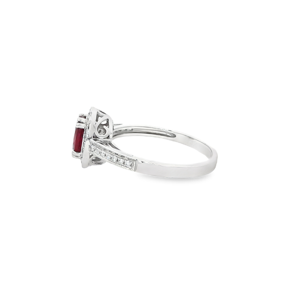 14K White Gold Oval Ruby & Diamond Halo Ring Image 4 Jo & Co. Jewelers Hardy, VA