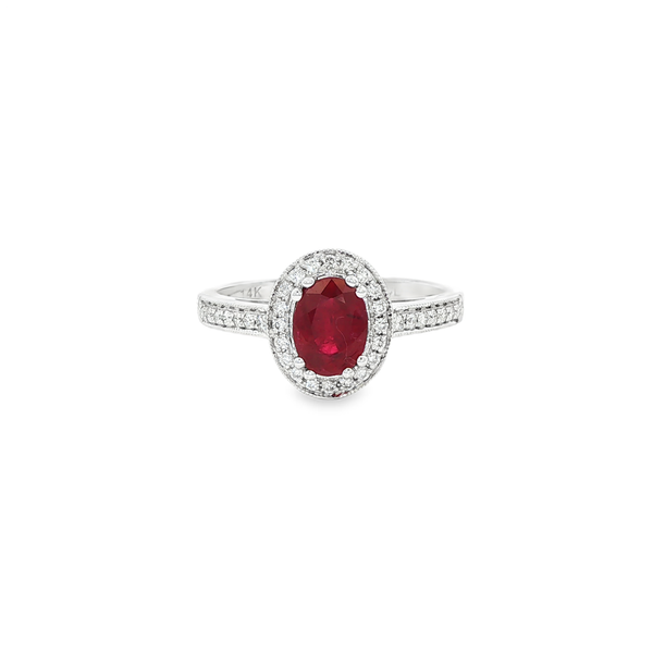 14K White Gold Oval Ruby & Diamond Halo Ring Jo & Co. Jewelers Hardy, VA