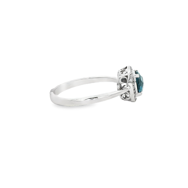 10K White Gold Checkerboard Cushion London Blue Topaz & Diamond Halo Ring Image 2 Jo & Co. Jewelers Hardy, VA