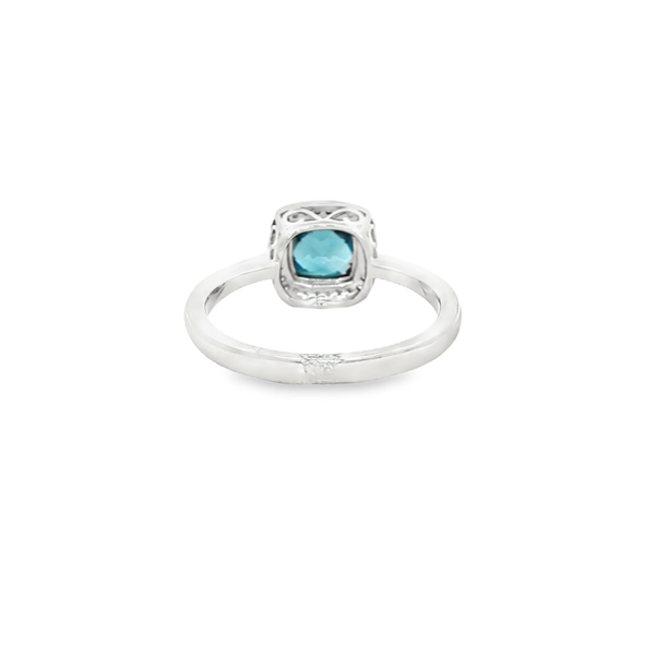 10K White Gold Checkerboard Cushion London Blue Topaz & Diamond Halo Ring Image 3 Jo & Co. Jewelers Hardy, VA