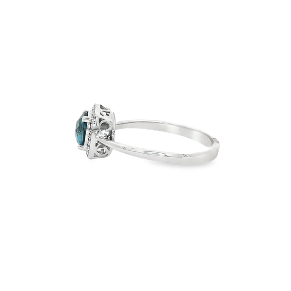 10K White Gold Checkerboard Cushion London Blue Topaz & Diamond Halo Ring Image 4 Jo & Co. Jewelers Hardy, VA