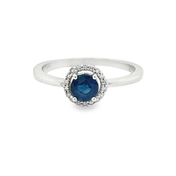 10K White Gold Round Sapphire Ring with Diamond Halo Jo & Co. Jewelers Hardy, VA