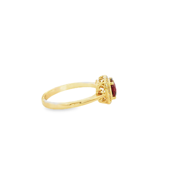 10K Yellow Gold Cushion-Cut Garnet & Diamond Halo Ring Image 2 Jo & Co. Jewelers Hardy, VA