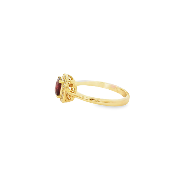 10K Yellow Gold Cushion-Cut Garnet & Diamond Halo Ring Image 4 Jo & Co. Jewelers Hardy, VA
