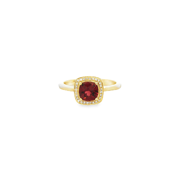10K Yellow Gold Cushion-Cut Garnet & Diamond Halo Ring Jo & Co. Jewelers Hardy, VA