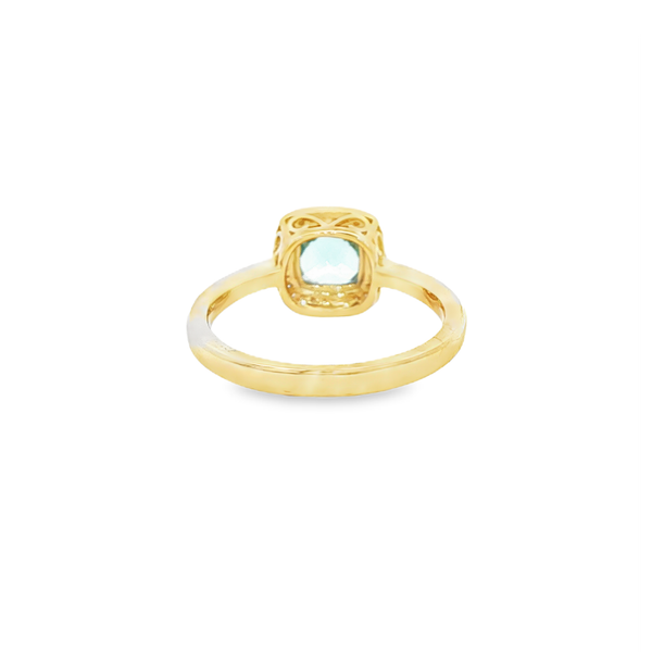 10K Yellow Gold Checkerboard Cushion Blue Topaz & Diamond Halo Ring Image 3 Jo & Co. Jewelers Hardy, VA